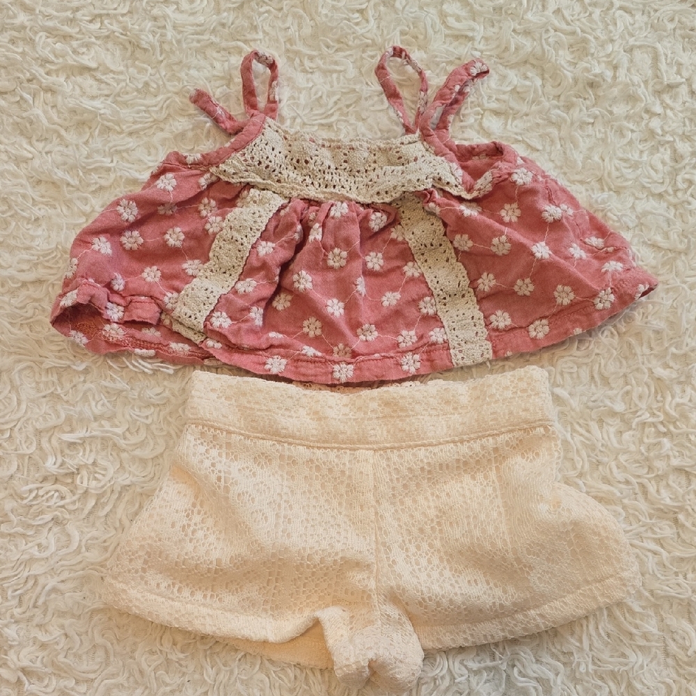 Bonnie Jean Pink Floral Tank with Cream Shorts